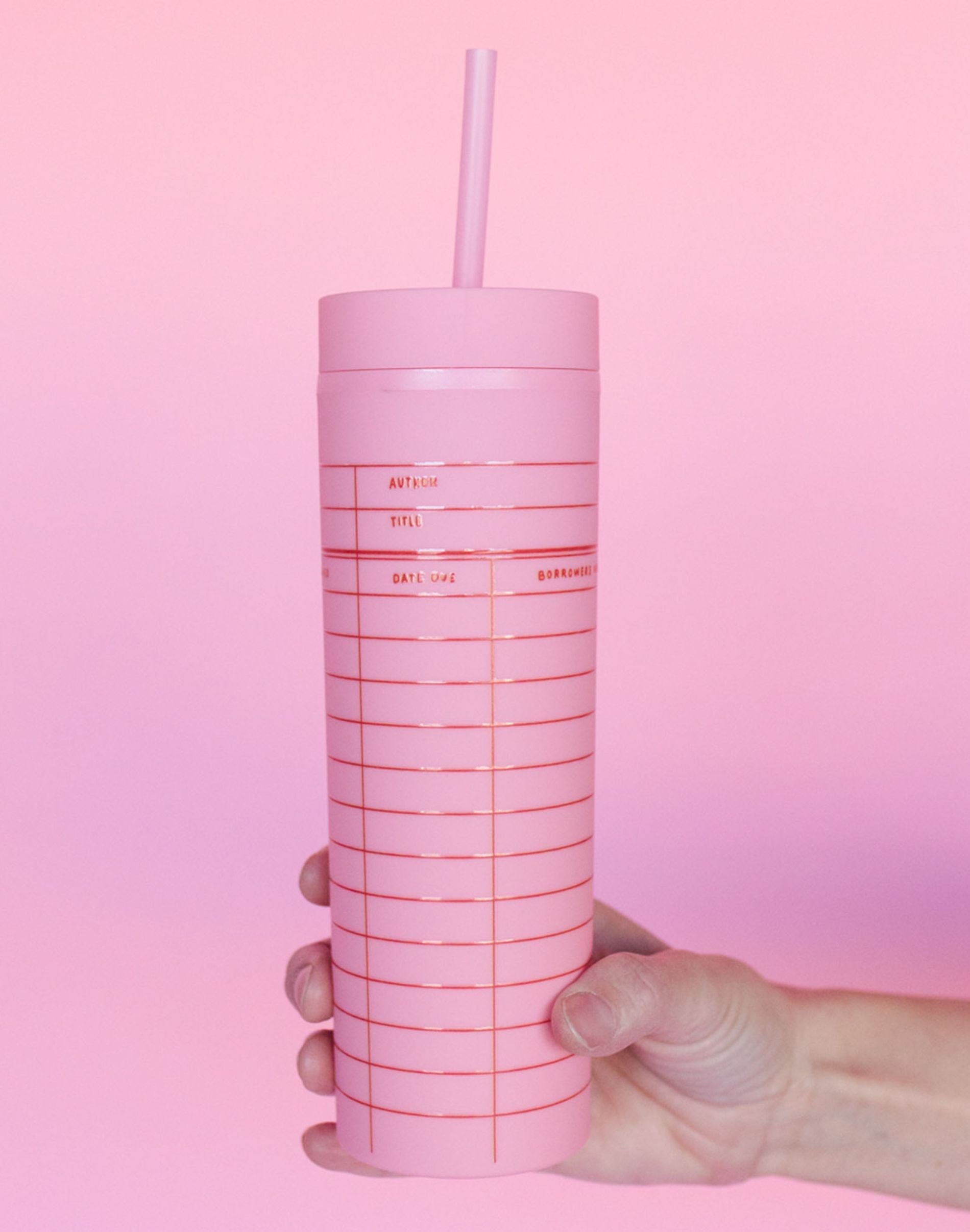 Library Card 16oz Skinny Acrylic Tumbler - Pink - Pippi Post