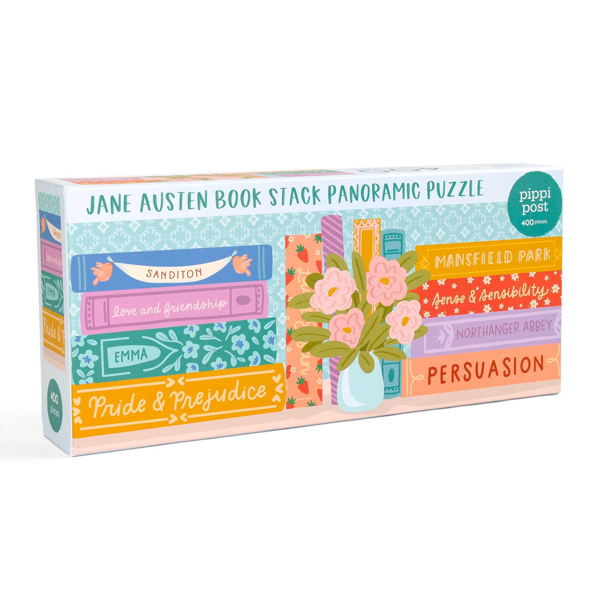 Jane Austen Book Stack - 400 Piece Panoramic Jigsaw - Pippi Post