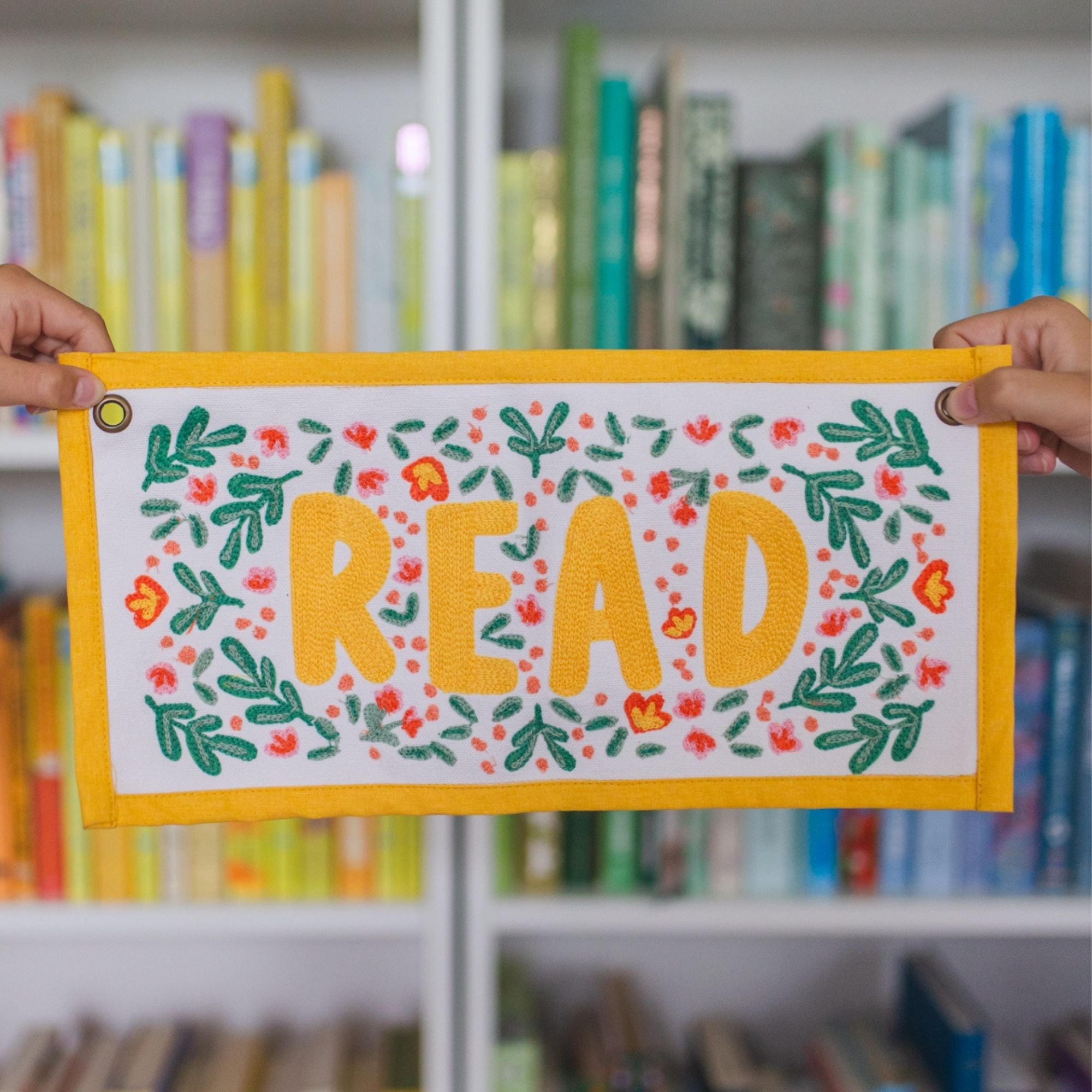 Read Embroidered Canvas Banner - Yellow - PREORDERING